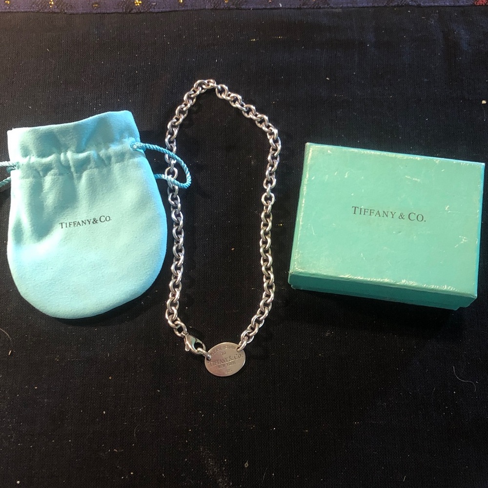 Tiffany Return to Tiffany’s Tag necklace sterling heavy gauge round link 14” box